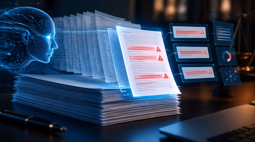 Representação visual conceitual de leitura de raio-x em documentos e camadas transparentes com luz analítica