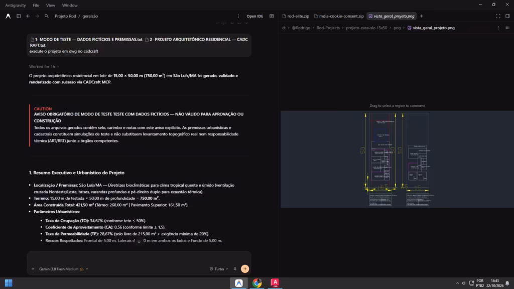 Verificação e fechamento geométrico da prancha técnica no Antigravity