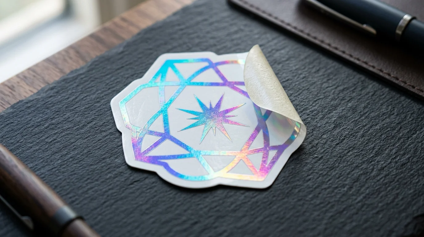Adesivo holográfico de alta definição gerado com IA para branding de blog