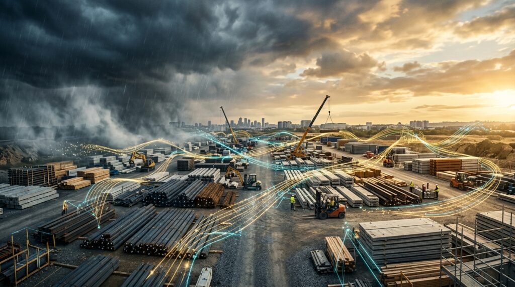 IA na Construção Civil: Como Prever Prazos Reais e Evitar Estouro de Custos 1 Cruzamento de dados climáticos e suprimentos com IA na construção civil - ai in construction