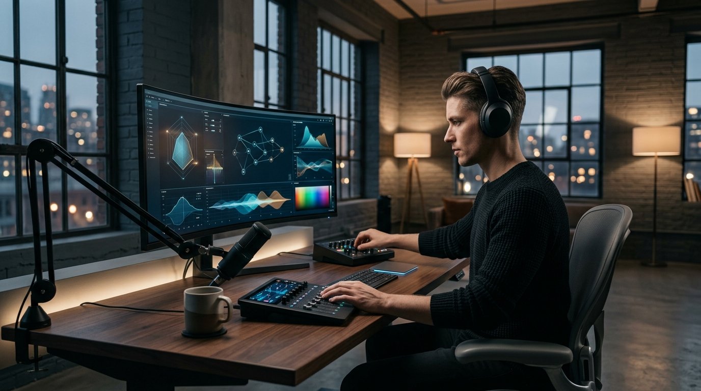 Como Ganhar Dinheiro com IA em 2026: 5 Maneiras Reais 2 Freelancer de tecnologia utilizando automação e IA no estúdio de trabalho