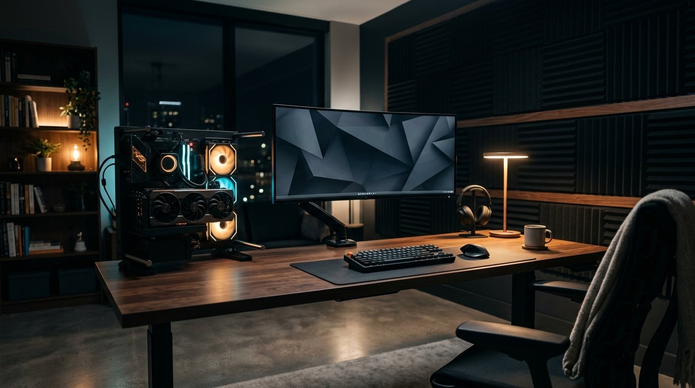 A Batalha da VRAM: As Melhores Placas de Vídeo para Rodar IA Local e Jogar em 2026 2 Setup de desenvolvimento e jogos com placas de vídeo para IA de alta performance