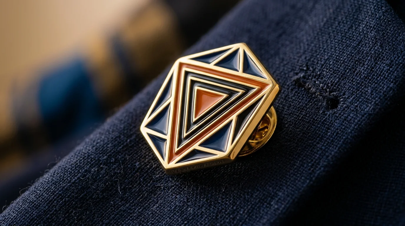 Pin esmaltado metálico 3D em tecido nobre gerado com IA para identidade visual